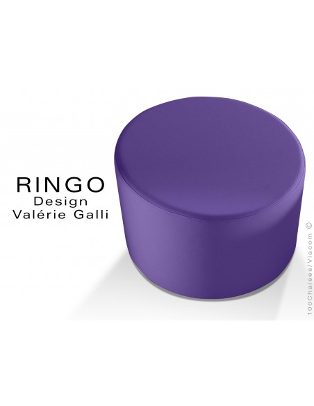 Pouf rond RINGO, assise garnis habillage cuir synthétique couleur violet
