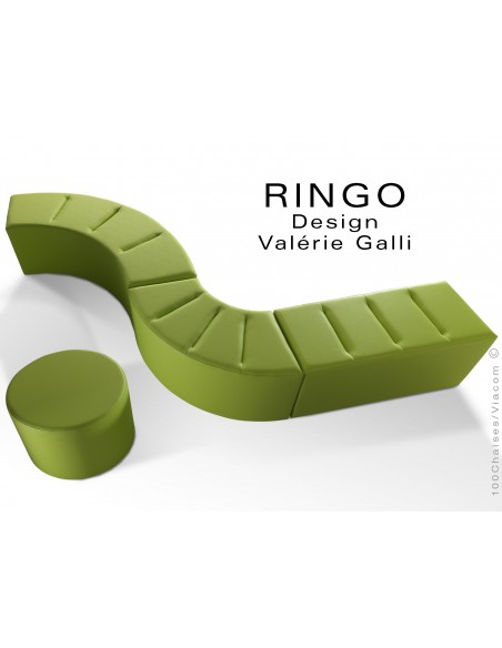 Banquette modulable avec pouf rond RINGO, assise garnis habillage cuir synthétique