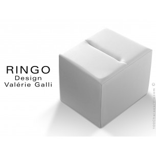 Pouf carré RINGO, assise garnis habillage cuir synthétique blanc