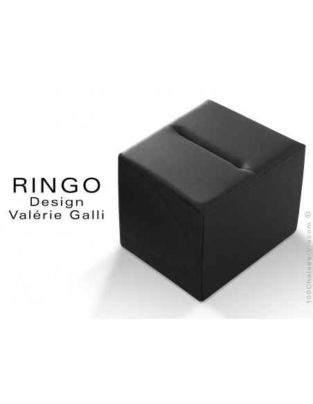 Pouf carré RINGO, assise garnis habillage cuir synthétique noir
