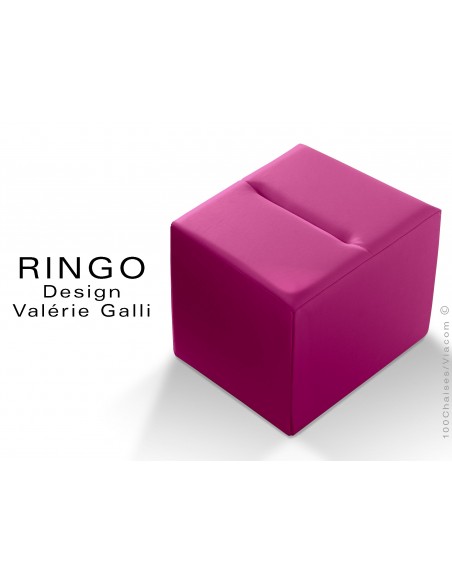 Pouf carré RINGO, assise garnis habillage cuir synthétique rose