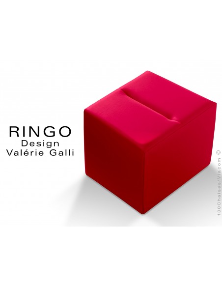 Pouf carré RINGO, assise garnis habillage cuir synthétique rouge