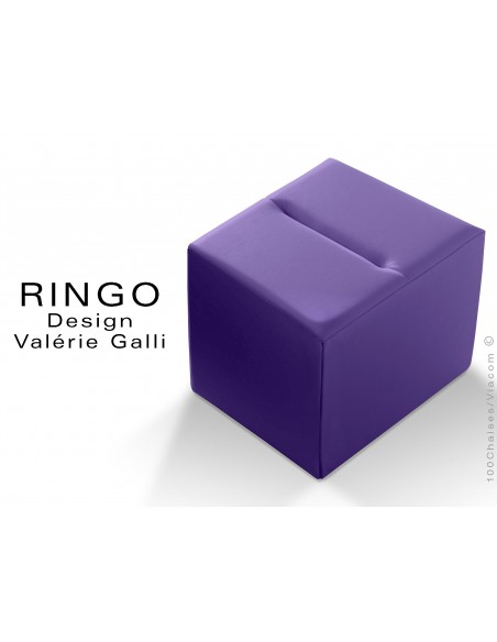 Pouf carré RINGO, assise garnis habillage cuir synthétique violet
