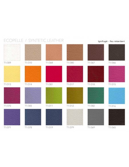 Palette couleur disponible pour pouf carré RINGO, assise garnis habillage cuir synthétique au choix