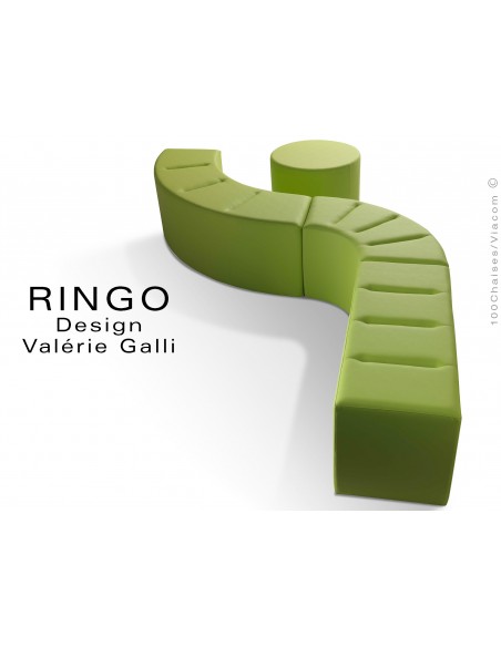 Module banquette modulable avec pouf rond et carré RINGO, assise garnis habillage cuir synthétique