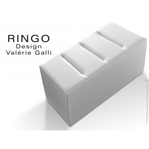 Banquette modulable ou pouf rectangualire RINGO, assise garnis habillage cuir synthétique couleur blanc