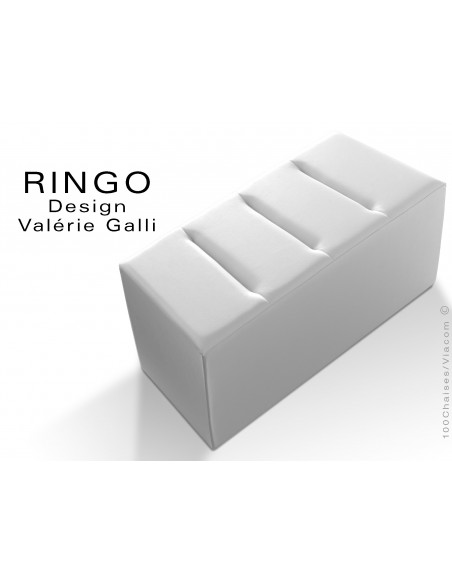 Banquette modulable ou pouf rectangualire RINGO, assise garnis habillage cuir synthétique couleur blanc