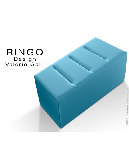 Banquette modulable ou pouf rectangualire RINGO, assise garnis habillage cuir synthétique couleur bleu