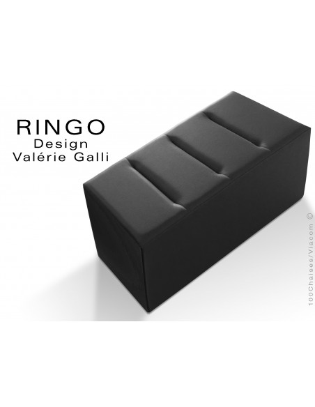 Banquette modulable ou pouf rectangualire RINGO, assise garnis habillage cuir synthétique couleur noir