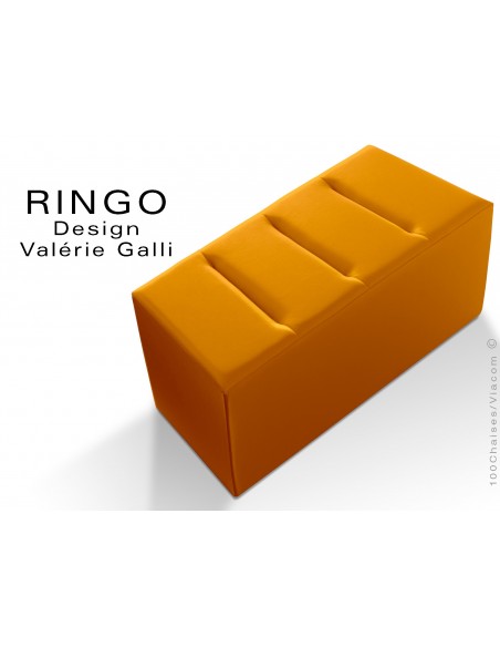Banquette modulable ou pouf rectangualire RINGO, assise garnis habillage cuir synthétique couleur orange