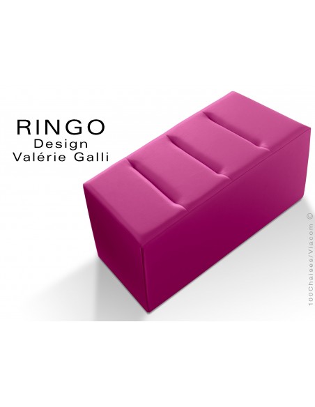 Banquette modulable ou pouf rectangualire RINGO, assise garnis habillage cuir synthétique couleur rose