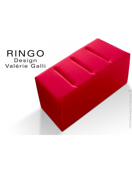 Banquette modulable ou pouf rectangualire RINGO, assise garnis habillage cuir synthétique couleur rouge