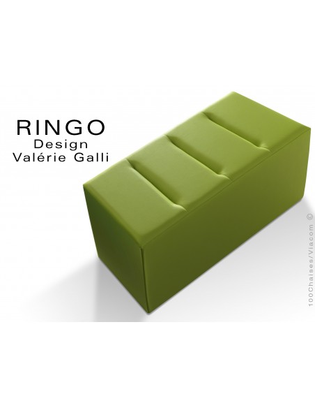 Banquette modulable ou pouf rectangualire RINGO, assise garnis habillage cuir synthétique couleur vert pomme