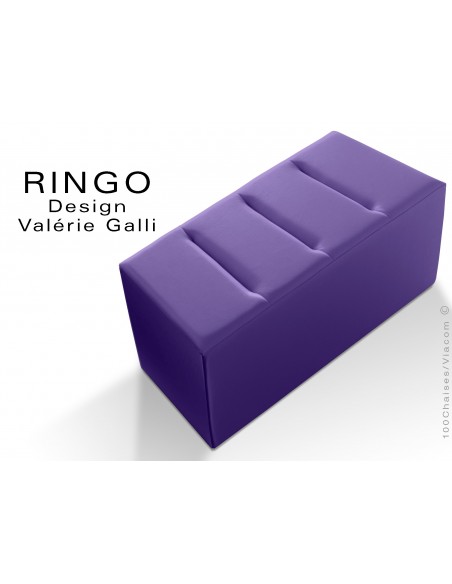 Banquette modulable ou pouf rectangualire RINGO, assise garnis habillage cuir synthétique couleur violet