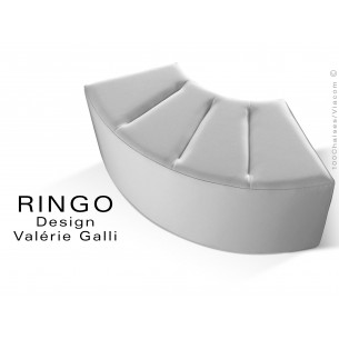 Banquette modulable courbe étroite RINGO, assise garnis habillage cuir synthétique couleur blanc