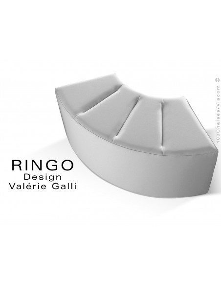 Banquette modulable courbe étroite RINGO, assise garnis habillage cuir synthétique couleur blanc