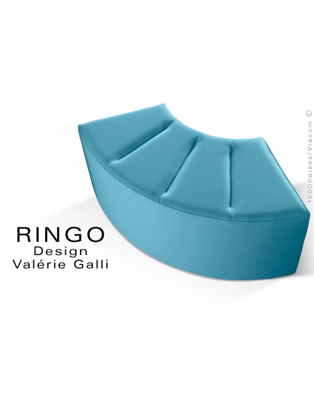 Banquette modulable courbe étroite RINGO, assise garnis habillage cuir synthétique couleur bleu