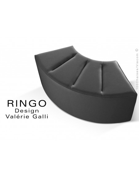 Banquette modulable courbe étroite RINGO, assise garnis habillage cuir synthétique couleur noir
