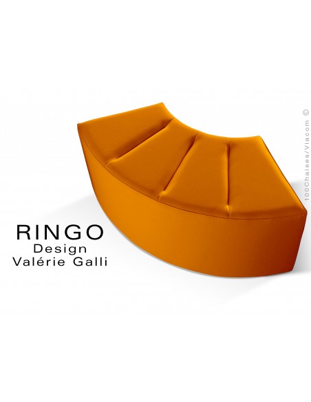 Banquette modulable courbe étroite RINGO, assise garnis habillage cuir synthétique couleur orange