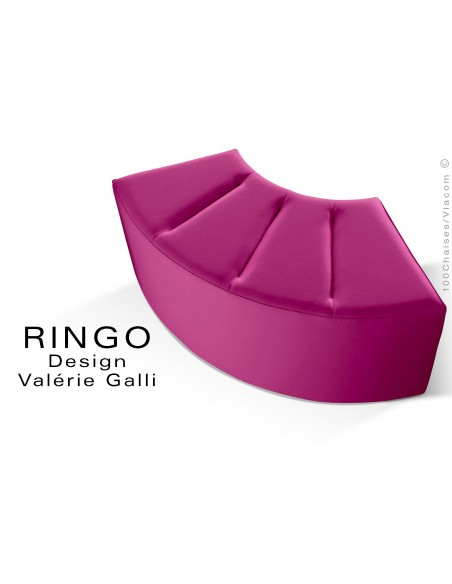 Banquette modulable courbe étroite RINGO, assise garnis habillage cuir synthétique couleur rose
