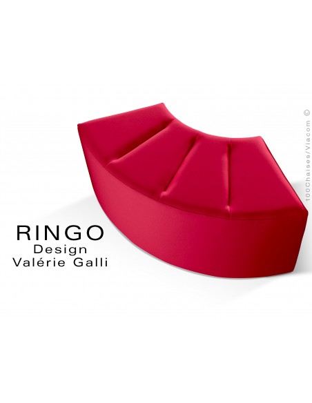 Banquette modulable courbe étroite RINGO, assise garnis habillage cuir synthétique couleur rouge