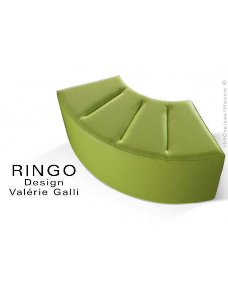 Banquette modulable courbe étroite RINGO, assise garnis habillage cuir synthétique couleur vert pomme