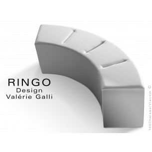Banquette modulable courbe large RINGO, assise garnis habillage cuir synthétique couleur blanc
