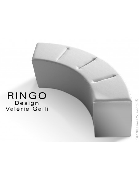 Banquette modulable courbe large RINGO, assise garnis habillage cuir synthétique couleur blanc