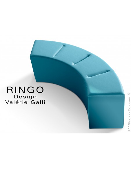 Banquette modulable courbe large RINGO, assise garnis habillage cuir synthétique couleur bleu