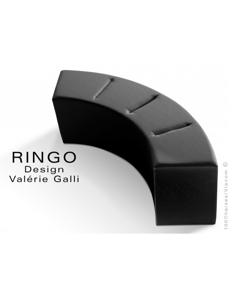 Banquette modulable courbe large RINGO, assise garnis habillage cuir synthétique couleur noir
