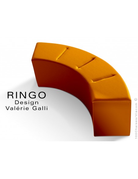 Banquette modulable courbe large RINGO, assise garnis habillage cuir synthétique couleur orange