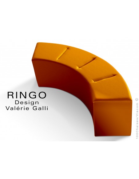 Banquette modulable courbe large RINGO, assise garnis habillage cuir synthétique couleur orange