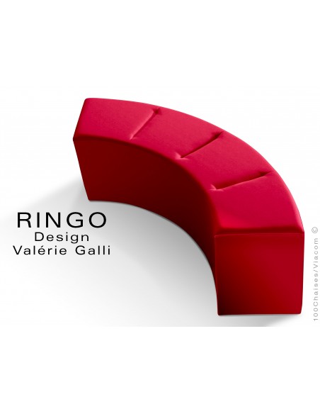 Banquette modulable courbe large RINGO, assise garnis habillage cuir synthétique couleur rouge