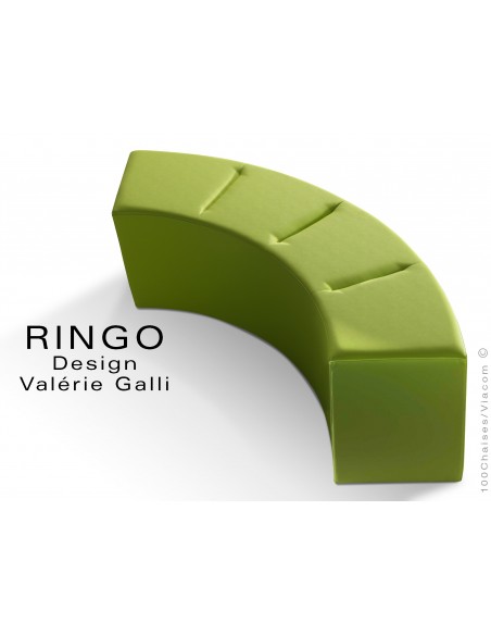 Banquette modulable courbe large RINGO, assise garnis habillage cuir synthétique couleur vert pomme