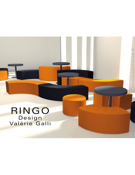 Exemple de compostion banquette modulable RINGO, assise garnis habillage cuir synthétique