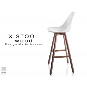 X-STOOL Wood 75 - piétement bois noyer assise coque blanche - lot de 2 tabourets