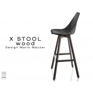 X-STOOL Wood 75 - piétement bois gris fer assise coque noir - lot de 2 tabourets