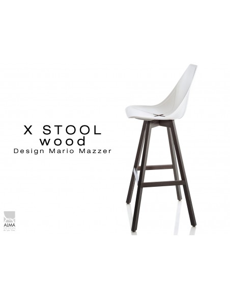 X-STOOL Wood 75 - piétement bois gris fer assise coque blanche - lot de 2 tabourets