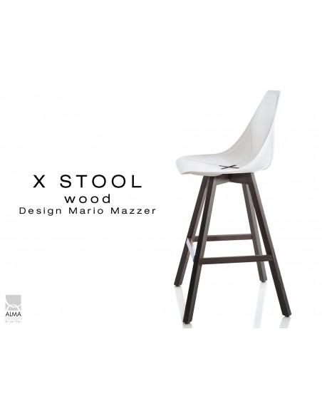 X-STOOL Wood 69 - piétement bois gris fer assise coque blanche - lot de 2 tabourets