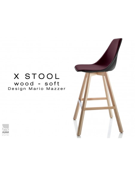 X-STOOL Wood Soft 69 - piétement bois naturel assise coque noir capitonnée TE01- lot de 2 tabourets