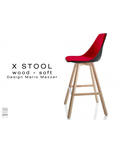 X-STOOL Wood Soft 69 - piétement bois naturel assise coque noir capitonnée TE14 - lot de 2 tabourets