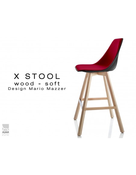 X-STOOL Wood Soft 69 - piétement bois naturel assise coque noir capitonnée TE15 - lot de 2 tabourets