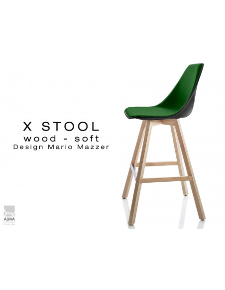 X-STOOL Wood Soft 69 - piétement bois naturel assise coque noir capitonnée TE22 - lot de 2 tabourets