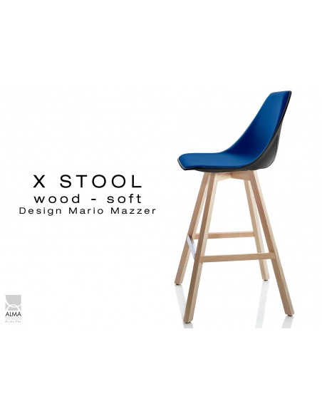 X-STOOL Wood Soft 69 - piétement bois naturel assise coque noir capitonnée TE27 - lot de 2 tabourets