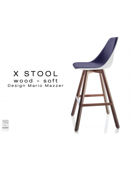 X-STOOL Wood Soft 69 - piétement bois noyer assise coque blanche capitonnée TE28 - lot de 2 tabourets