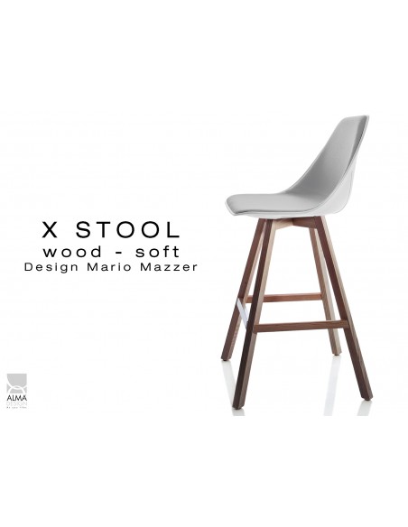 X-STOOL Wood Soft 69 - piétement bois noyer assise coque blanche capitonnée TE30 - lot de 2 tabourets