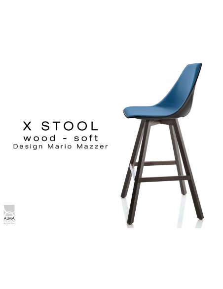 X-STOOL Wood Soft 69 - piétement bois gris fer assise coque noir capitonnée TE25 - lot de 2 tabourets