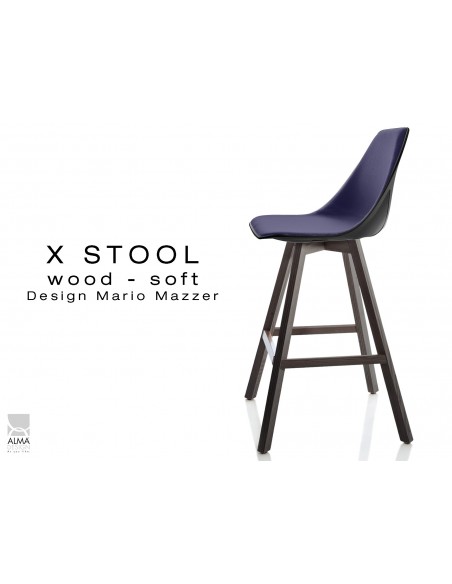 X-STOOL Wood Soft 69 - piétement bois gris fer assise coque noir capitonnée TE28 - lot de 2 tabourets