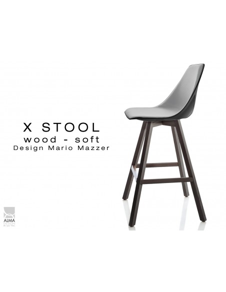 X-STOOL Wood Soft 69 - piétement bois gris fer assise coque noir capitonnée TE30 - lot de 2 tabourets
