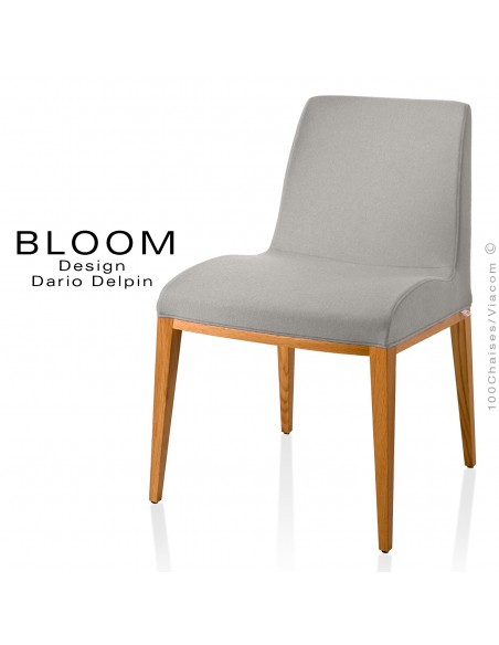 Chaise BLOOM, structure bois vernis naturel, assise et dossier garnis, habillage 100% laine, couleur gris